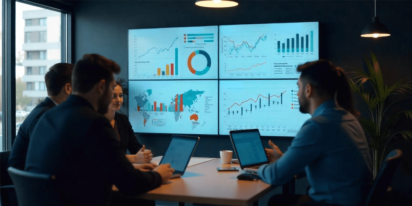 Business professionals working together representing business intelligence examples
